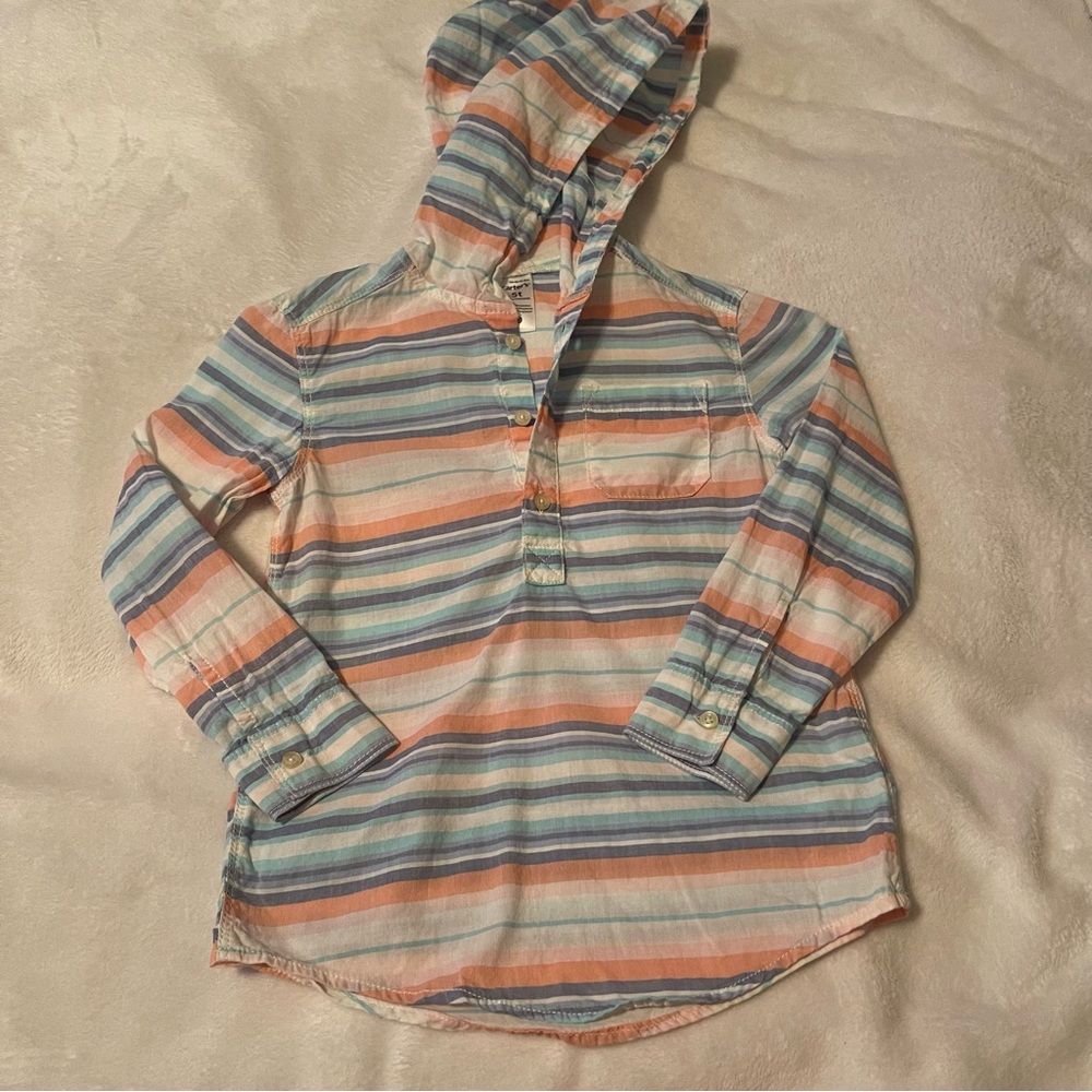 Carters Girls 5T Hooded Button Up Pull Over Dress Shirt